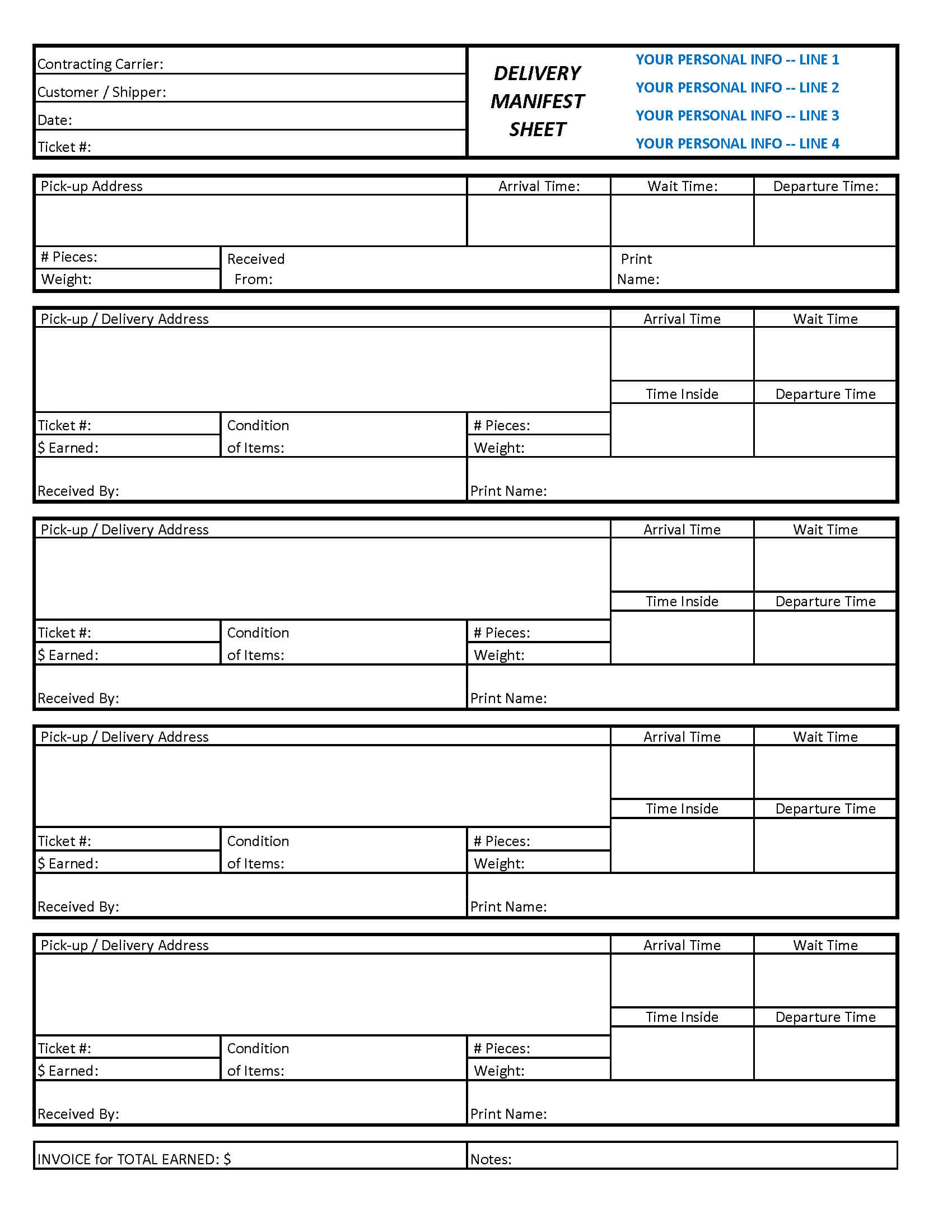 Get A Personalized Delivery Manifest Form