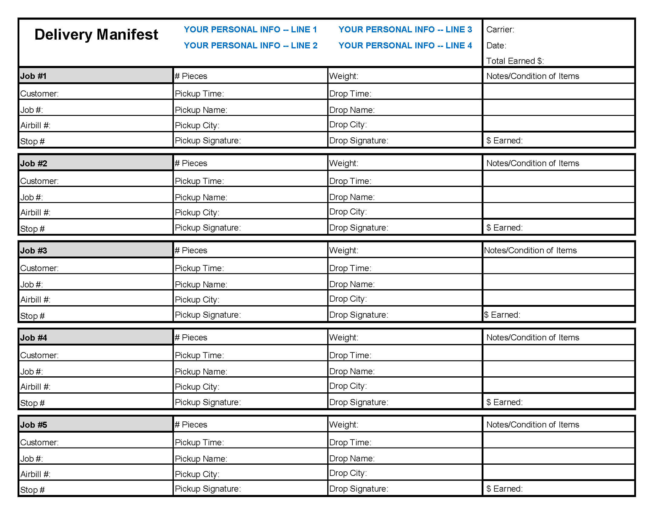 Get A Personalized Delivery Manifest Form