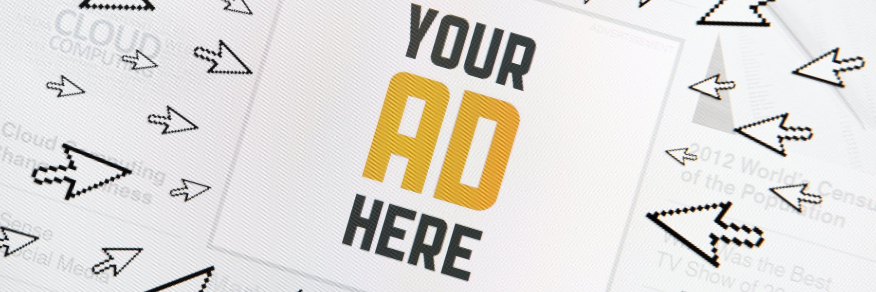 Success internet banner Success internet banner with text "YOUR AD HERE" and lot of clicking pointers around. Conceptual image.
