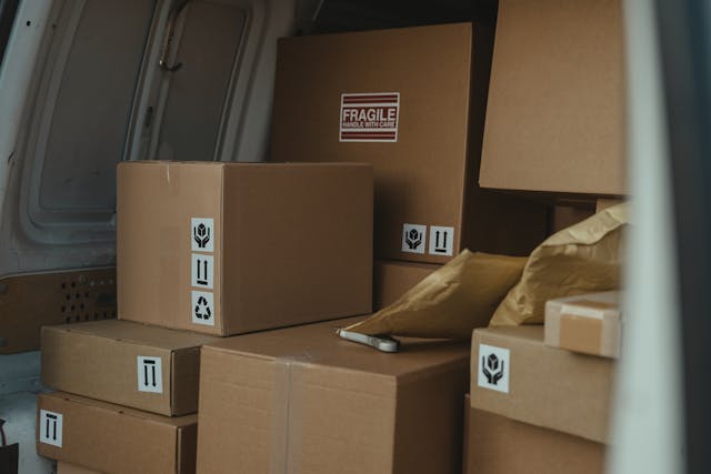 boxes organized in a cargo van