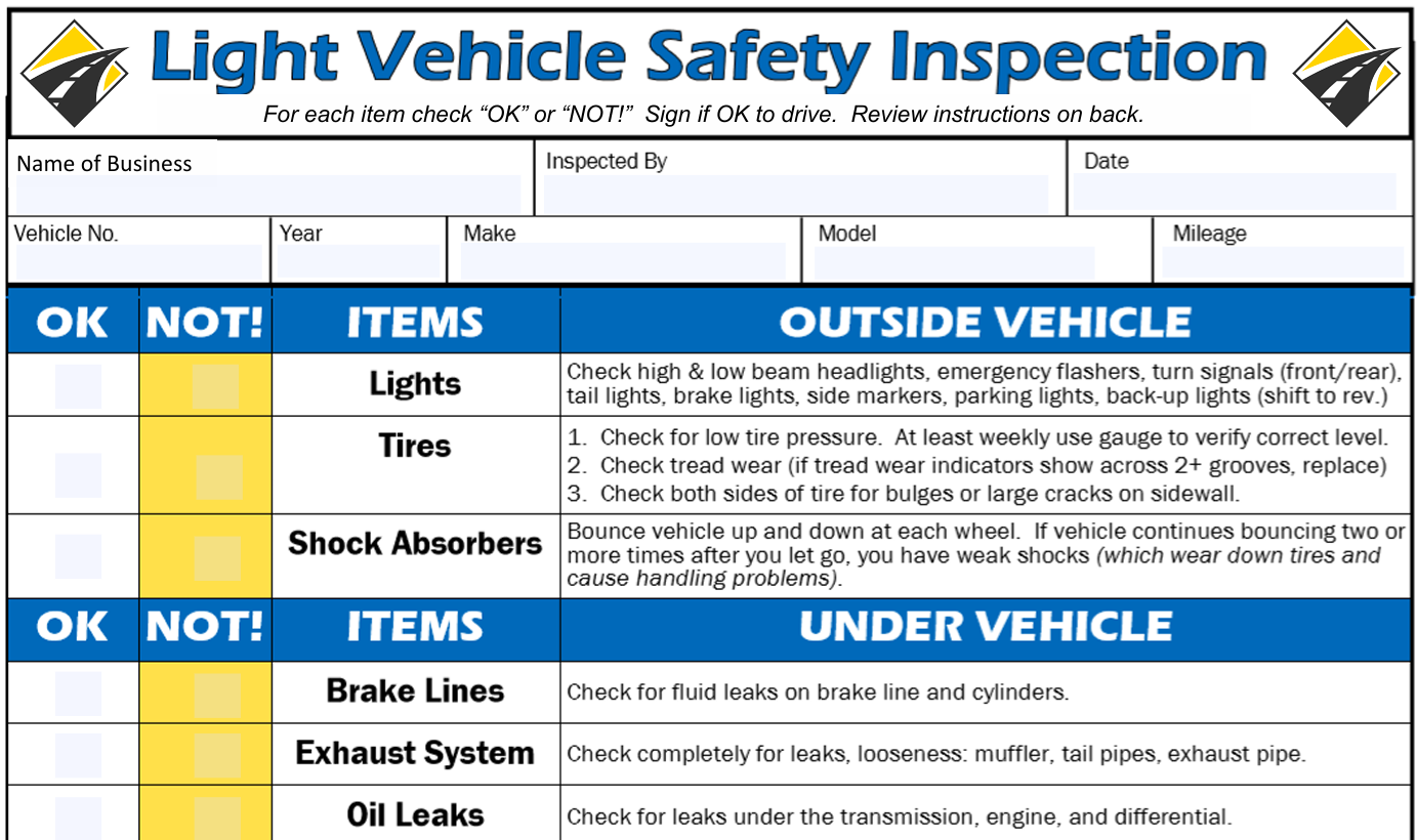 Vehicle inspection form sample