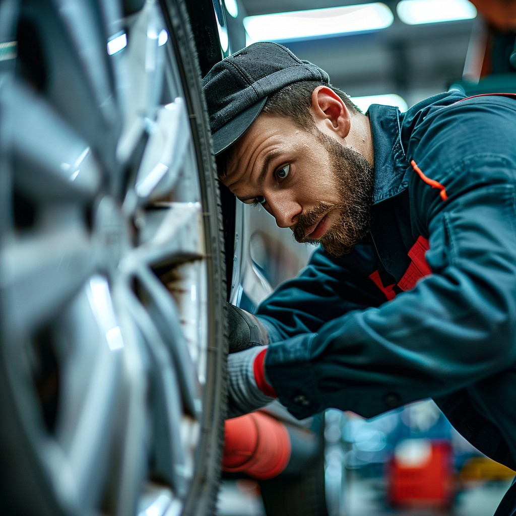 wheel alignment and tire balancing #10 a man working on the alignment of the wheels